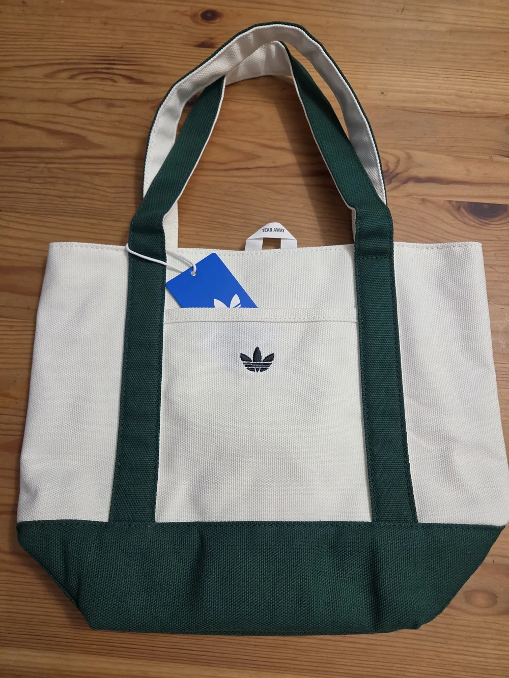 adidas Originals White & Dark Green Canvas Tote Bag